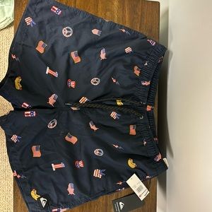 Men’s Quicksilver swim volley shorts Americana theme XL new with tags Navy
